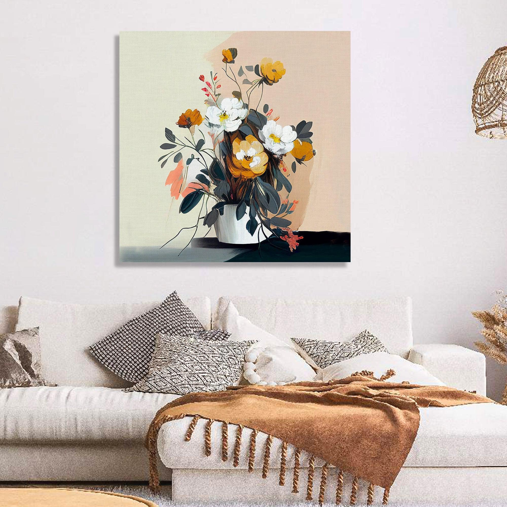 Chinese Mural Modern Living Room Decor Sofa Flower Painting Large Canvas  Wall Art Pictures For Home Decor Artwork 60x140cm/24x55in With-Black-Frame