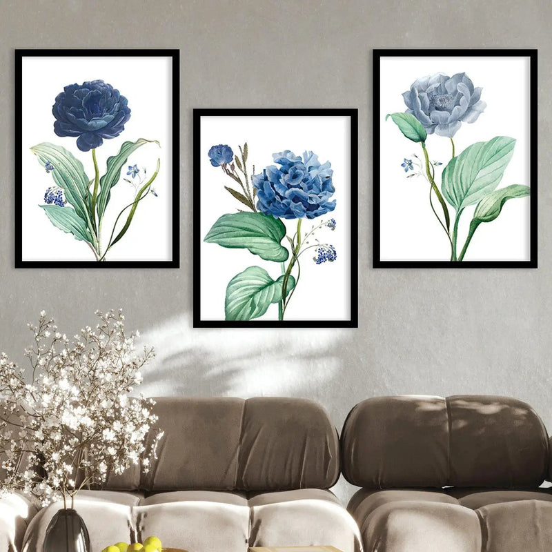 Floral Freedom - Floral Theme Abstract Art Prints for Bedroom Decor : Blue Asthetic-Kotart
