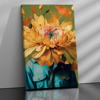 Floral Head Canvas Art - Modern Floral Canvas Painting - Large Vibrant Canvas Art-Kotart