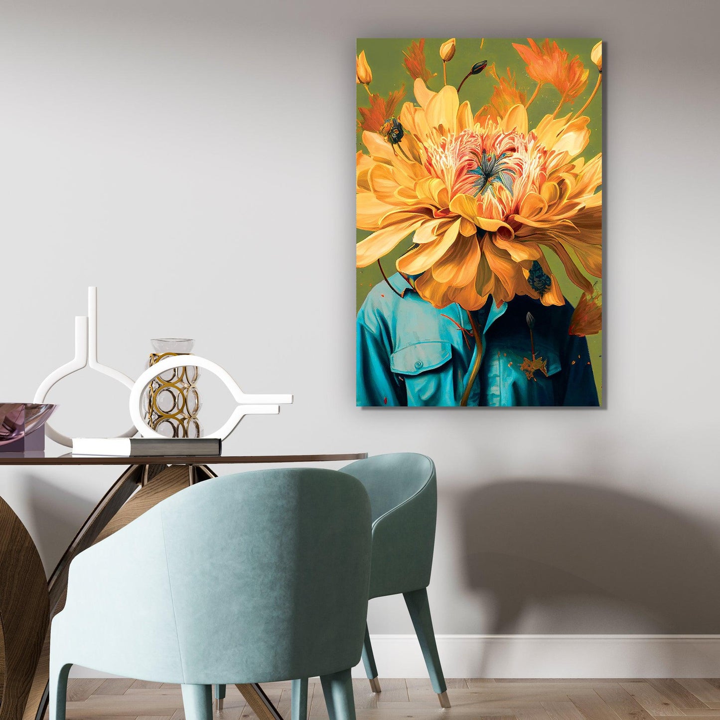 Floral Head Canvas Art - Modern Floral Canvas Painting - Large Vibrant Canvas Art-Kotart