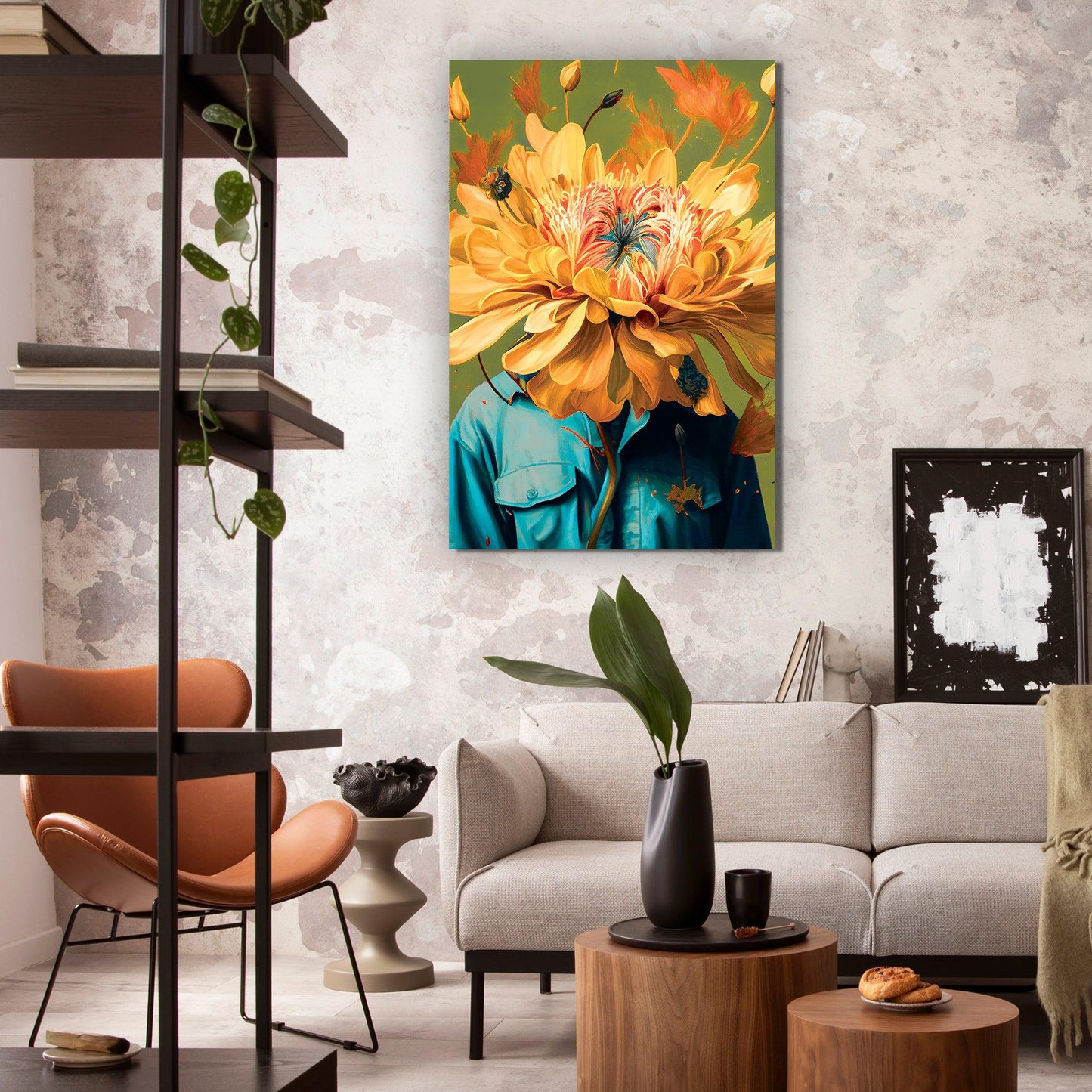 Floral Head Canvas Art - Modern Floral Canvas Painting - Large Vibrant Canvas Art-Kotart