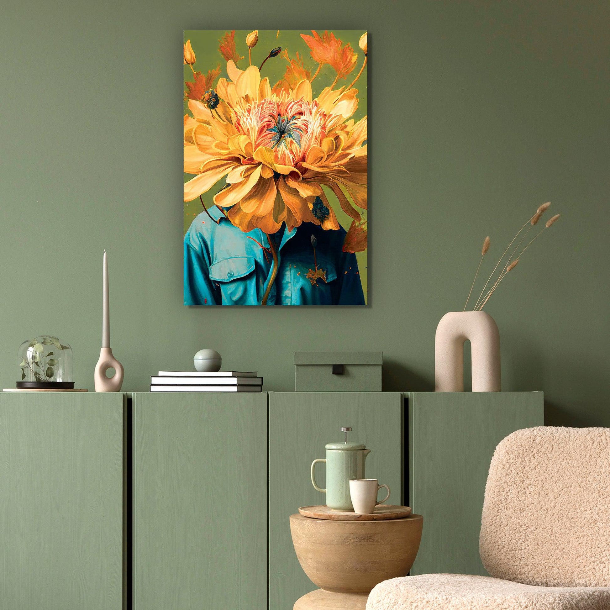 Floral Head Canvas Art - Modern Floral Canvas Painting - Large Vibrant Canvas Art-Kotart