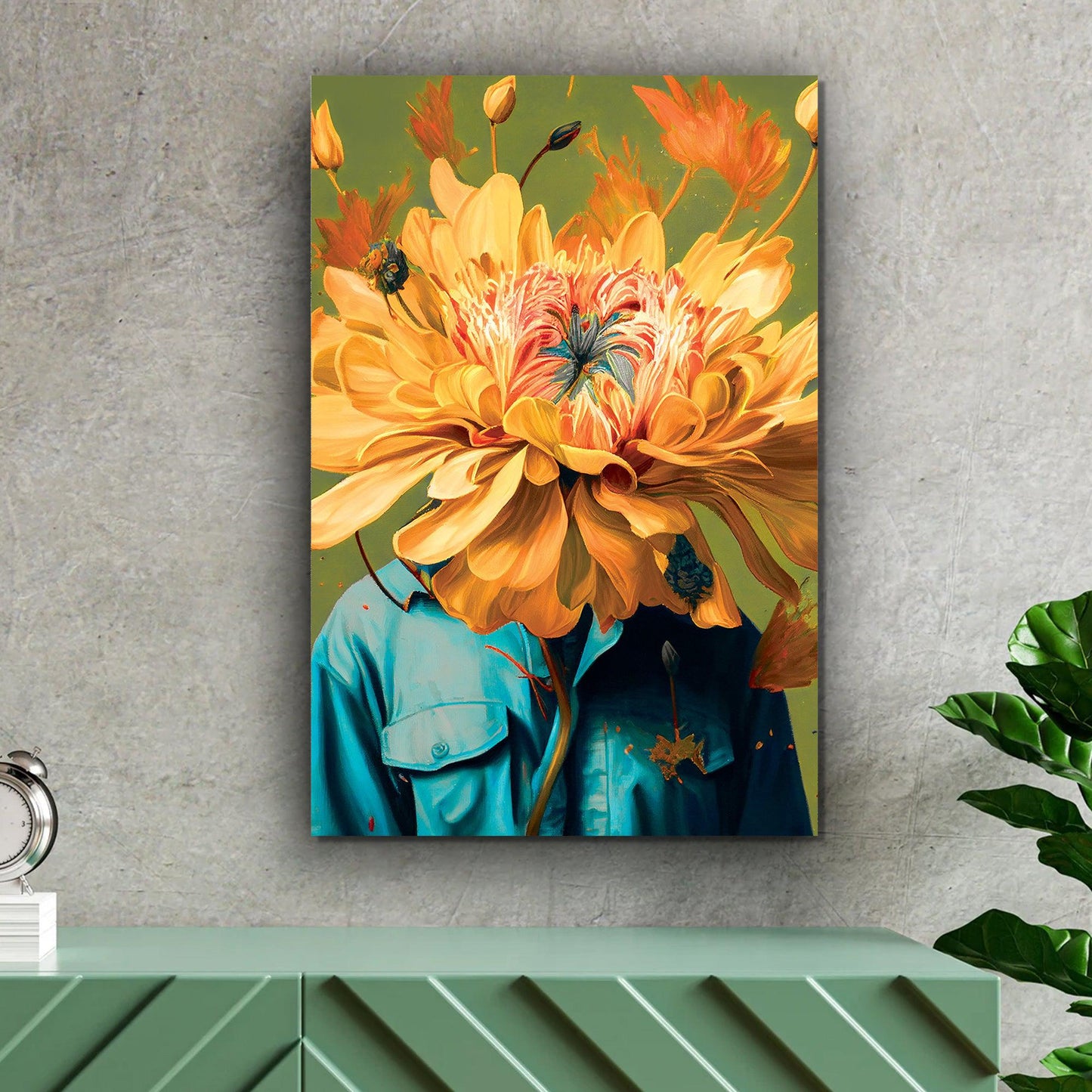 Floral Head Canvas Art - Modern Floral Canvas Painting - Large Vibrant Canvas Art-Kotart