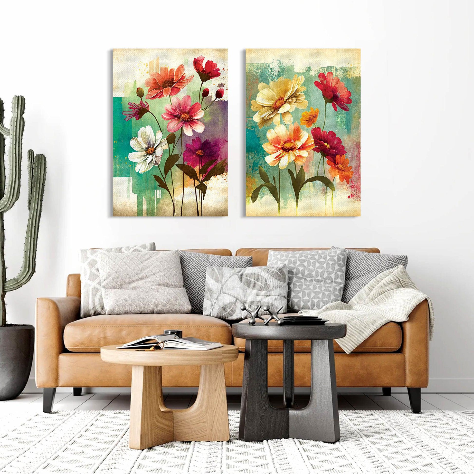 Floral Printed Canvas Painting - Vibrant Floral Canvas Art Set of 2-Kotart