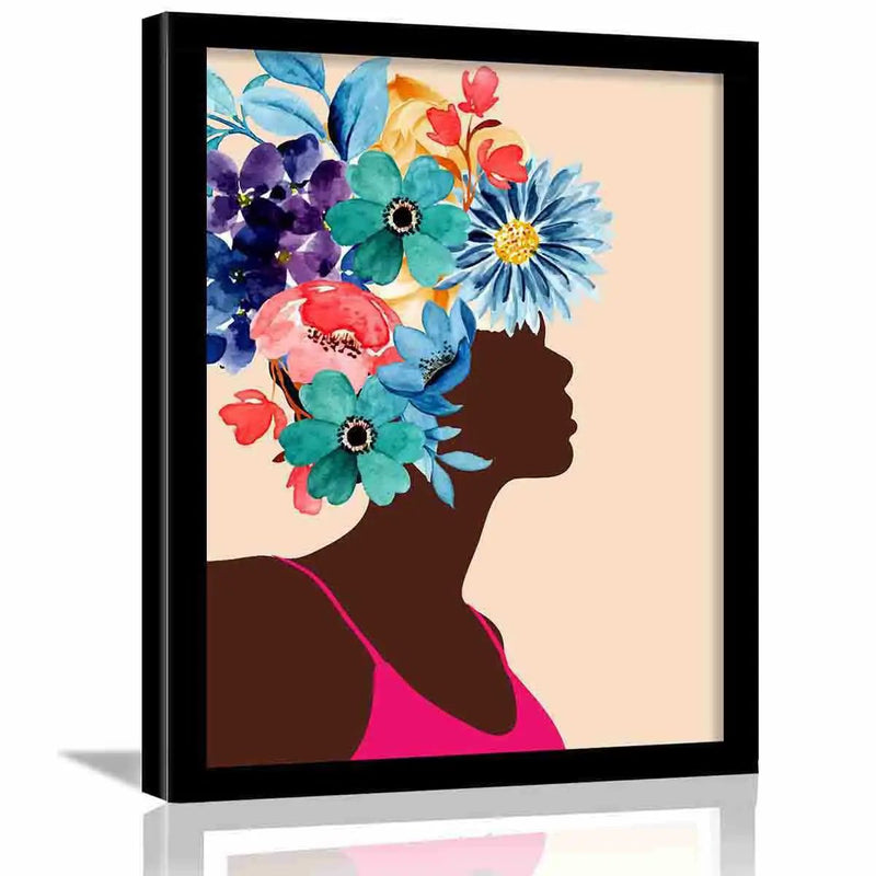 Floral Woman Art Print with Frame : Contemporary Floral Art Poster-Kotart
