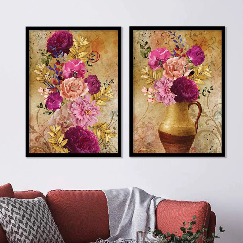 Framed Vibrant Floral Freedom - Set of 2 Floral Paintings with Frame-Kotart