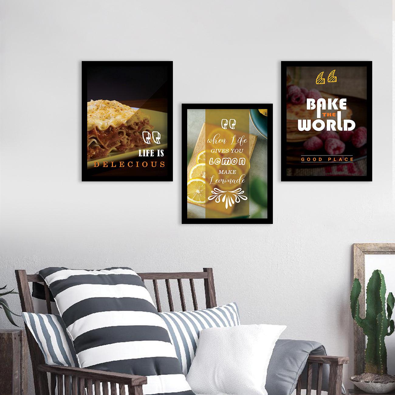 Framed Wall Posters Set for Kitchen Restaurant Bar Wall Decor - Food Lovers Frame Set-Kotart