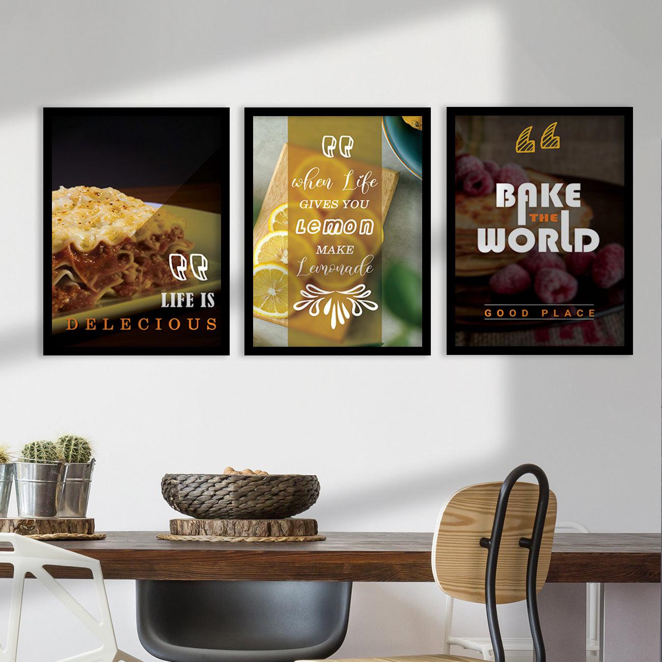 Framed Wall Posters Set for Kitchen Restaurant Bar Wall Decor - Food Lovers Frame Set-Kotart