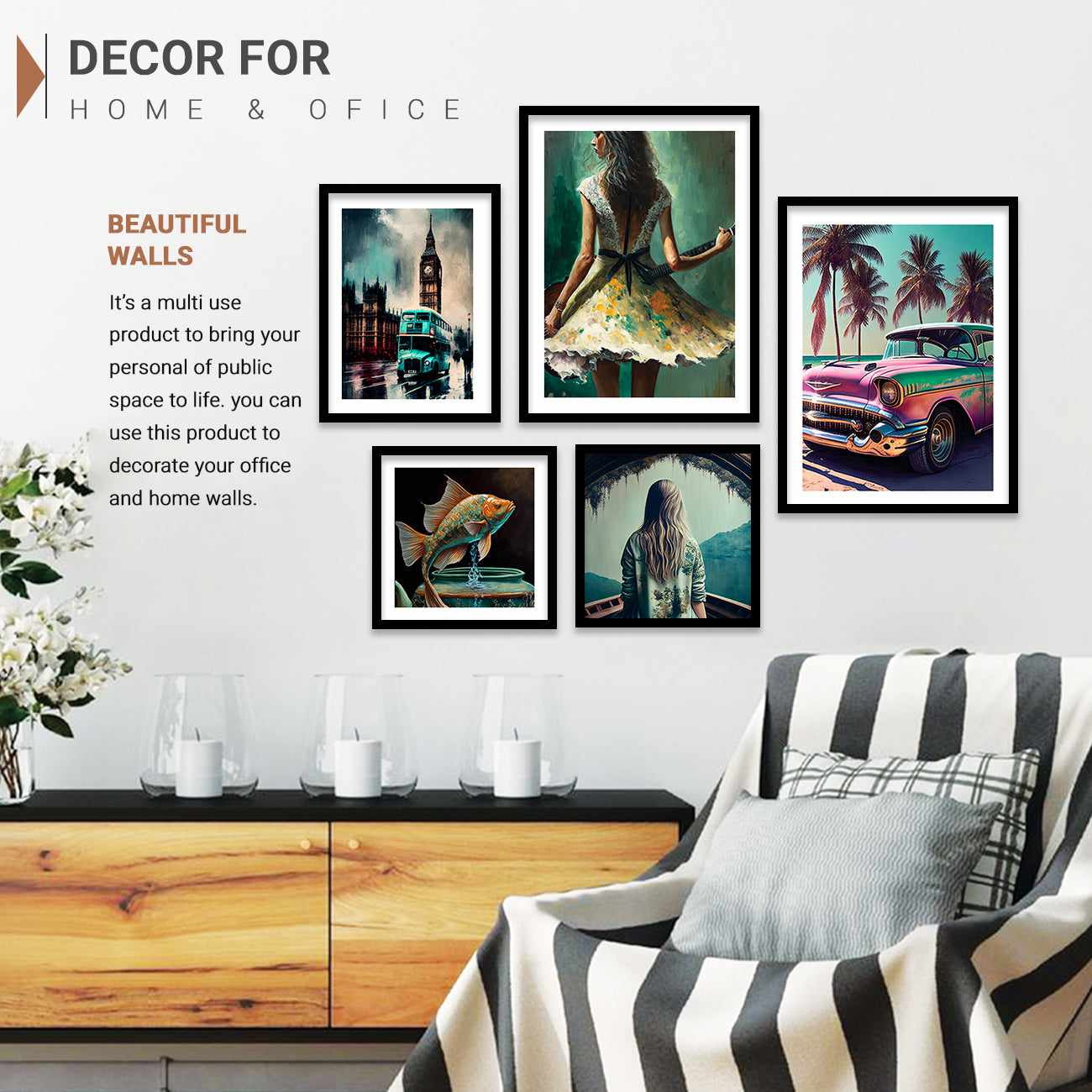 Gallery Wall Decor Posters with Frame - Living Room Wall Decor Paintings Set-Kotart
