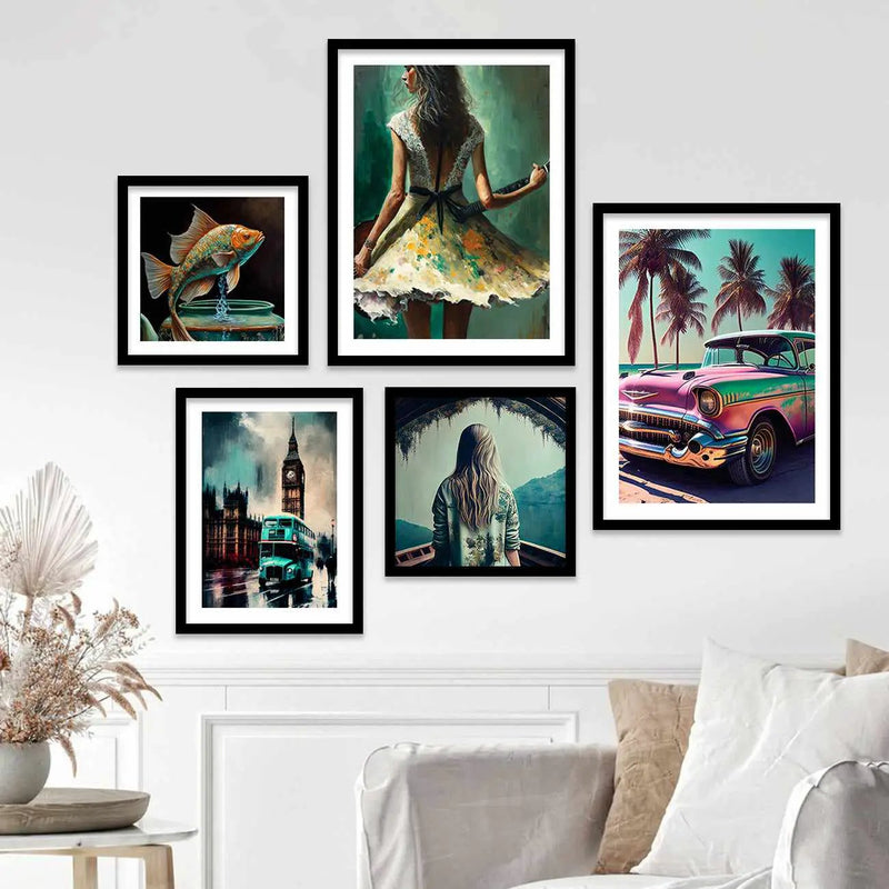 Gallery Wall Decor Posters with Frame - Living Room Wall Decor Prints Set by Kotart