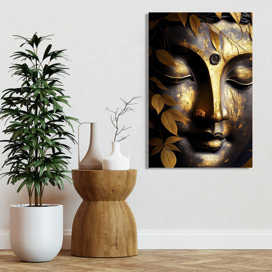 Golden Buddha Large Canvas Painting - Modern Buddha Canvas Art for Wall Decor-Kotart