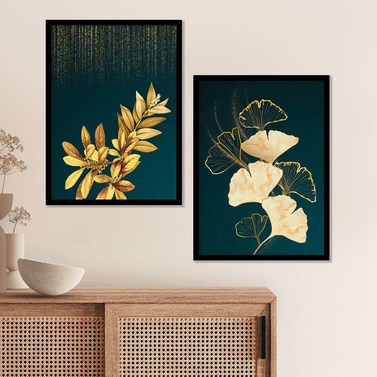 Golden Leaf Modern Wall Art Framed Painting for Wall Decoration : Luxury Golden-Kotart