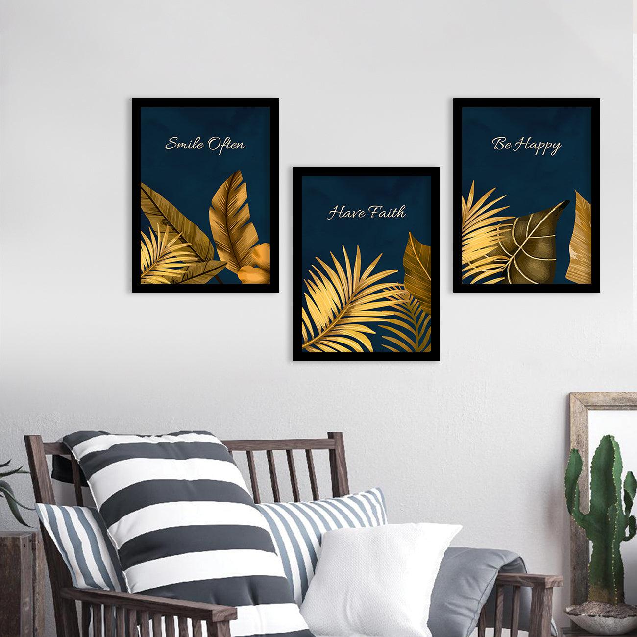 Golden Leaf Wall Posters with Frame : Luxury Escape-Kotart