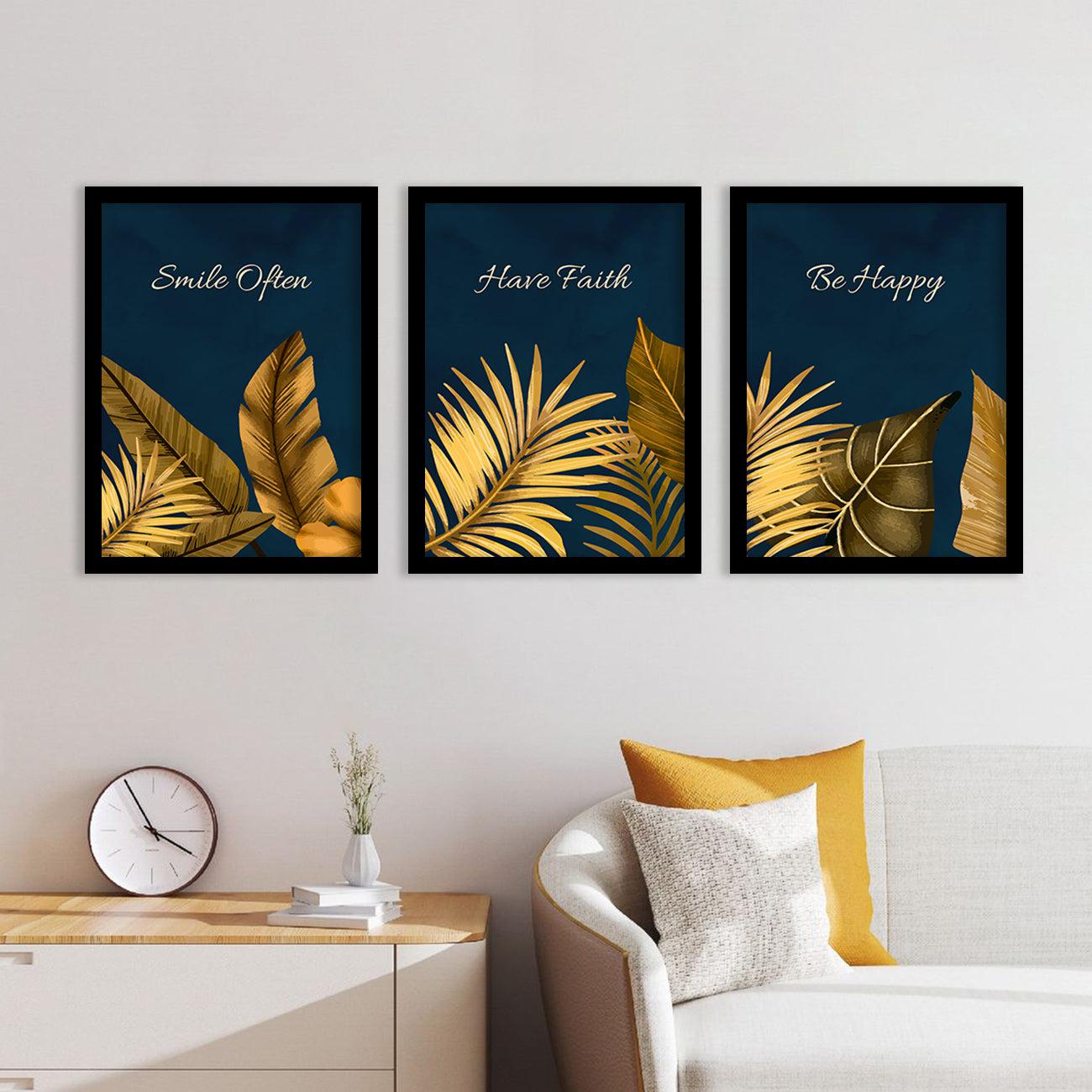 Golden Leaf Wall Posters with Frame : Luxury Escape-Kotart