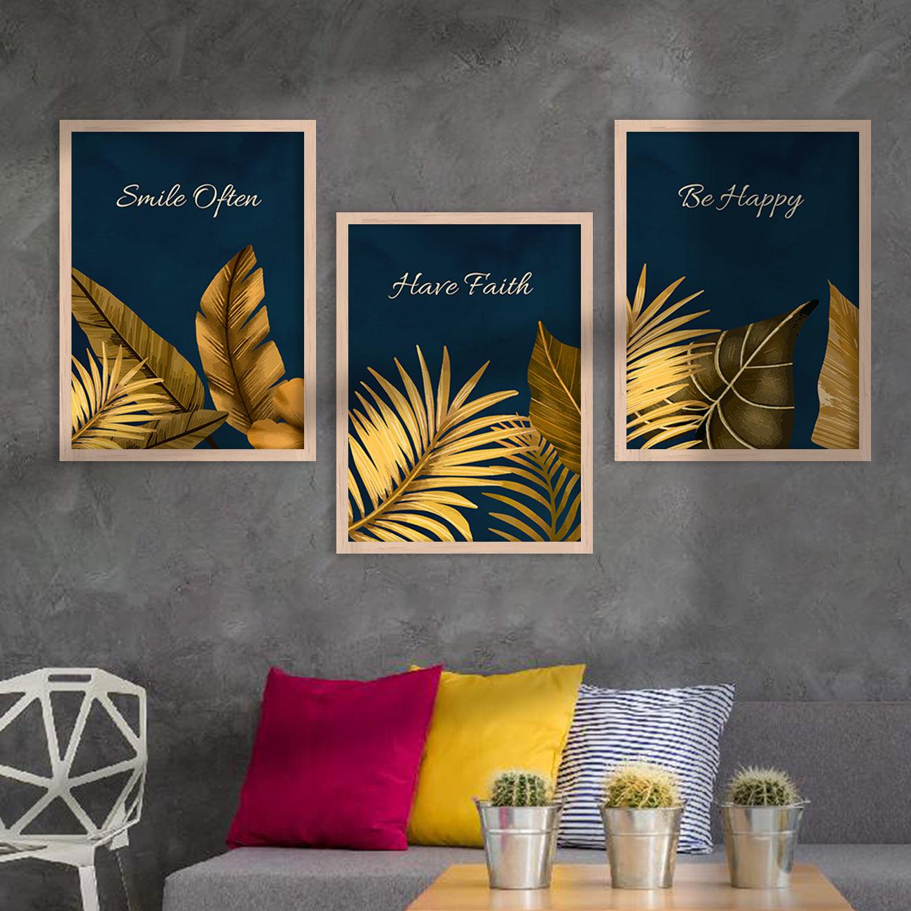 Golden Leaf Wall Posters with Frame : Luxury Escape-Kotart