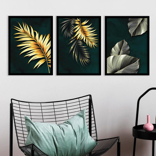 Golden Leaf Wall Posters with Frame : Luxury Escape-Kotart