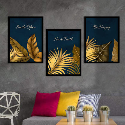 Golden Leaf Wall Posters with Frame : Luxury Escape-Kotart