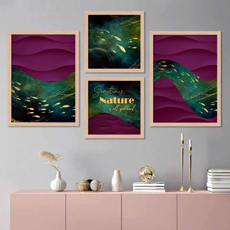 Golden Theme Art Posters with Framed for Living Room Wall Decor-Kotart