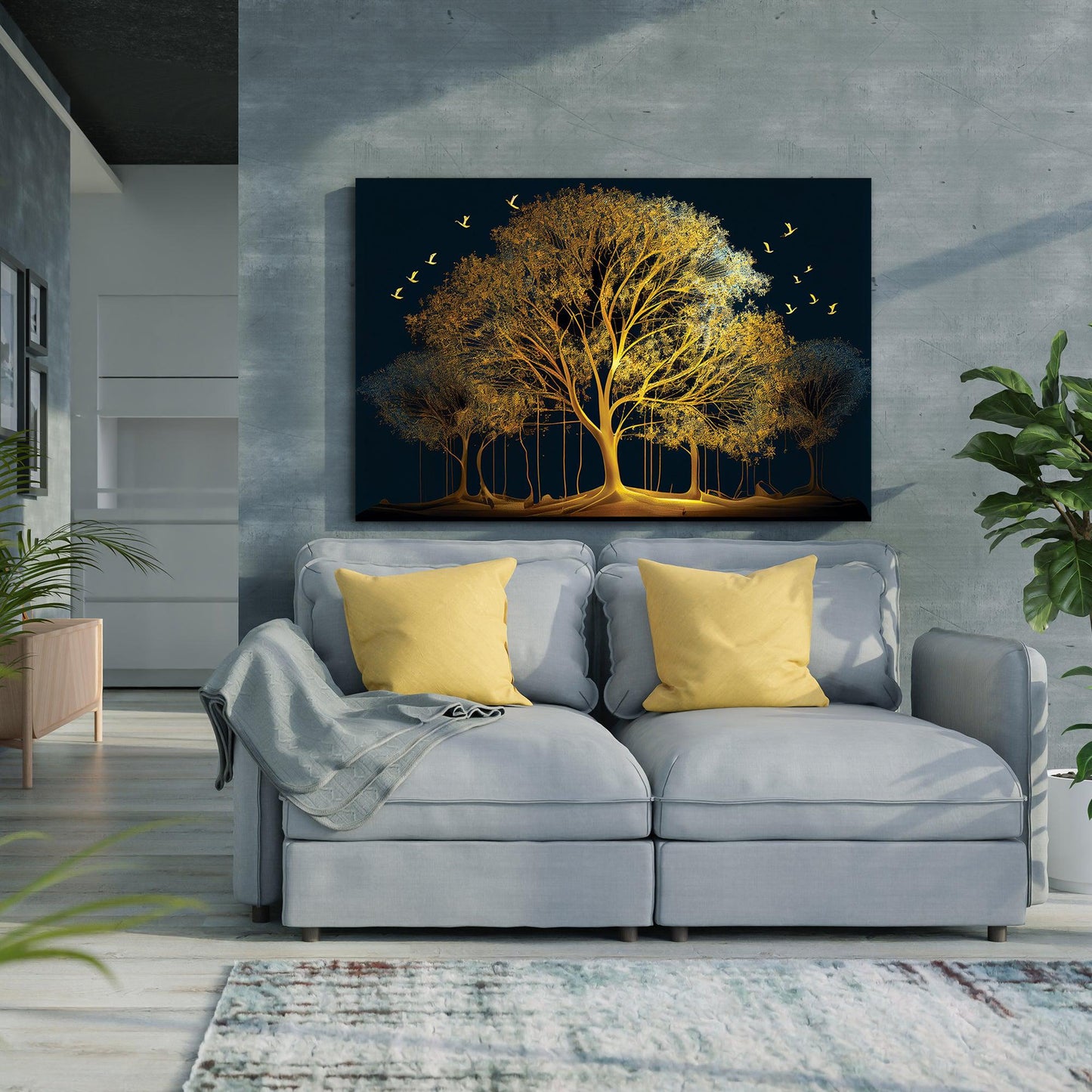 Golden Tree Large Canvas Art - Nature Inspired Canvas Painting for Living Room-Kotart