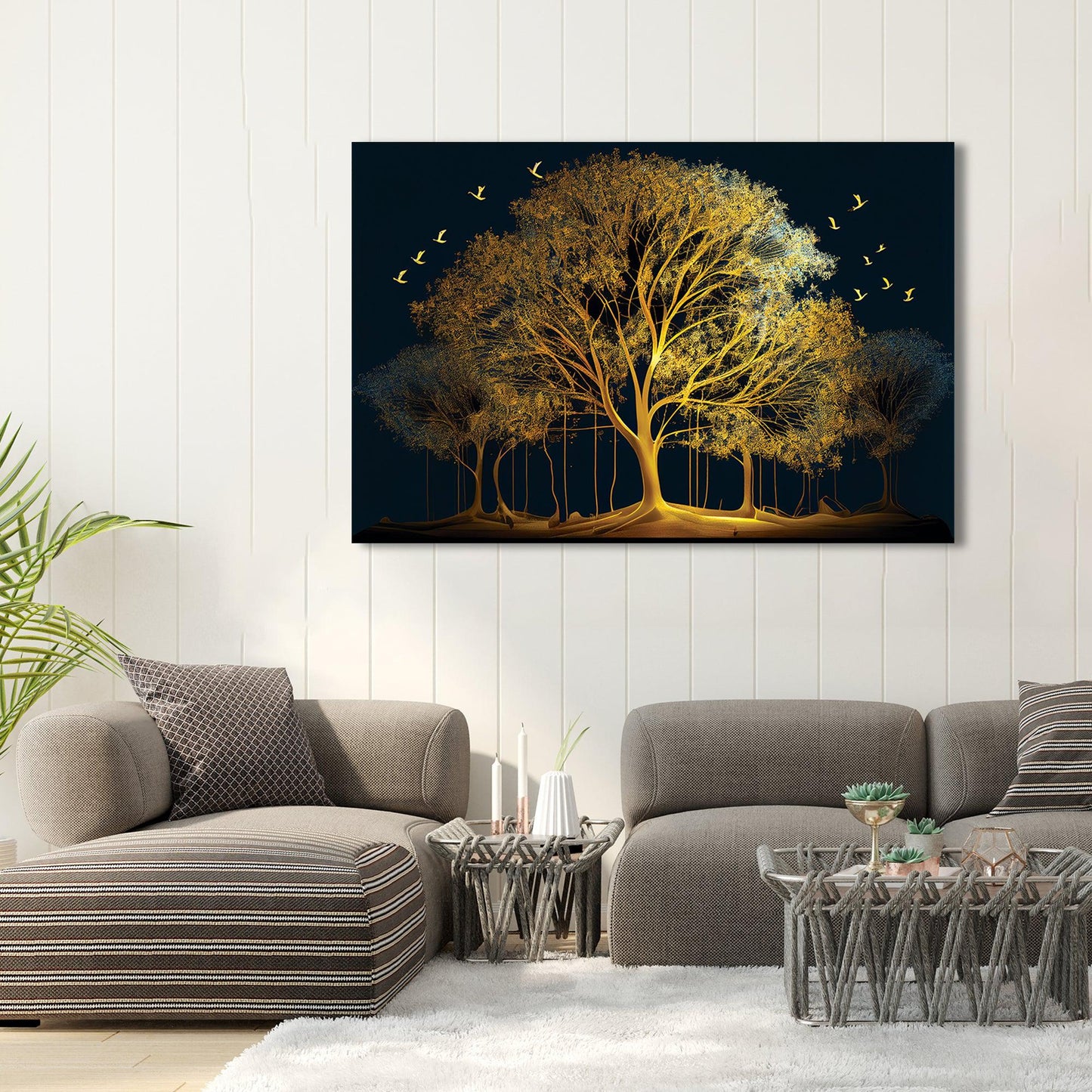 Golden Tree Large Canvas Art - Nature Inspired Canvas Painting for Living Room-Kotart