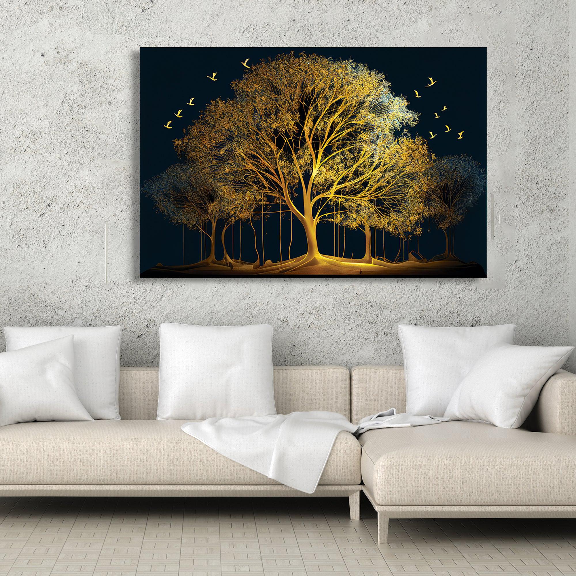 Golden Tree Large Canvas Art - Nature Inspired Canvas Painting for Liv -  Kotart