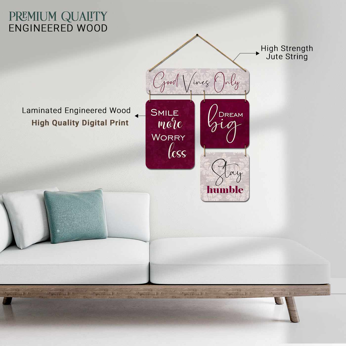 Good Vibes Only MDF Wood Wall Hanging for Living Room Bedroom Entryway Wall Decor-Kotart