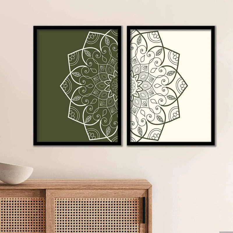 Green Mandala Marvels : A Perfect Choice for Home Decor, Set of 2-Kotart