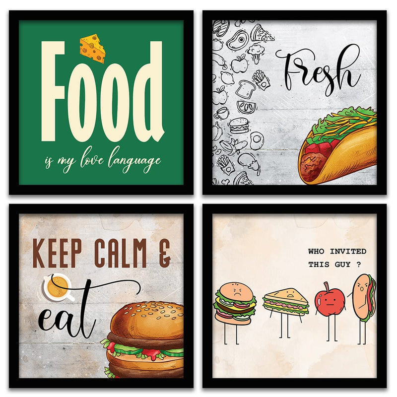 KOTART - Photo Frames for Kitchen and Restaurant Wall Decoration - Food Quotes Frames for Kitchen Wall Decor - Wall Poster with Frame (11 inch x 11 inch, Multi ) Set of 4 design-21-Kotart