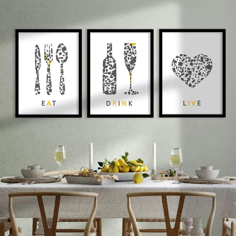 Kitchen Quotes Wall Posters Set for Kitchen Restaurant Bar Wall Decor - Food Lovers Frame Set-Kotart