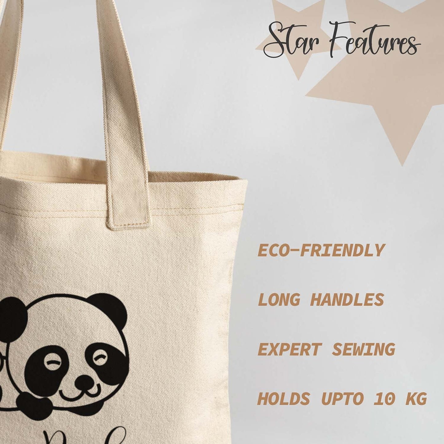 Kotart - Graphic Printed Cotton Tote Bags - Reusable Shopping / Grocery Bag - Multipurpose Canvas Shopping Tote Bag with Long Handle - ( 15 x 16 inch , Natural Beige)-Kotart