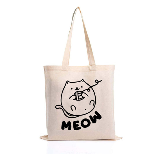 Kotart - Graphic Printed Cotton Tote Bags - Reusable Shopping / Grocery Bag - Multipurpose Canvas Shopping Tote Bag with Long Handle - ( 15 x 16 inch , Natural Beige)-Kotart