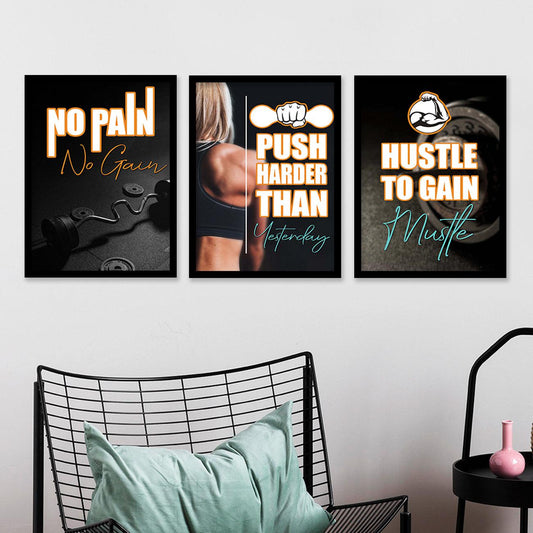Kotart Motivational / Inspirational Gym Workout Quotes Framed Wall Posters with Frame for Wall Room Gym Wall Frames - Framed Posters for Gym - Wall Posters for Room ( 11 x 14 inch, Framed ) Set of 3-Kotart