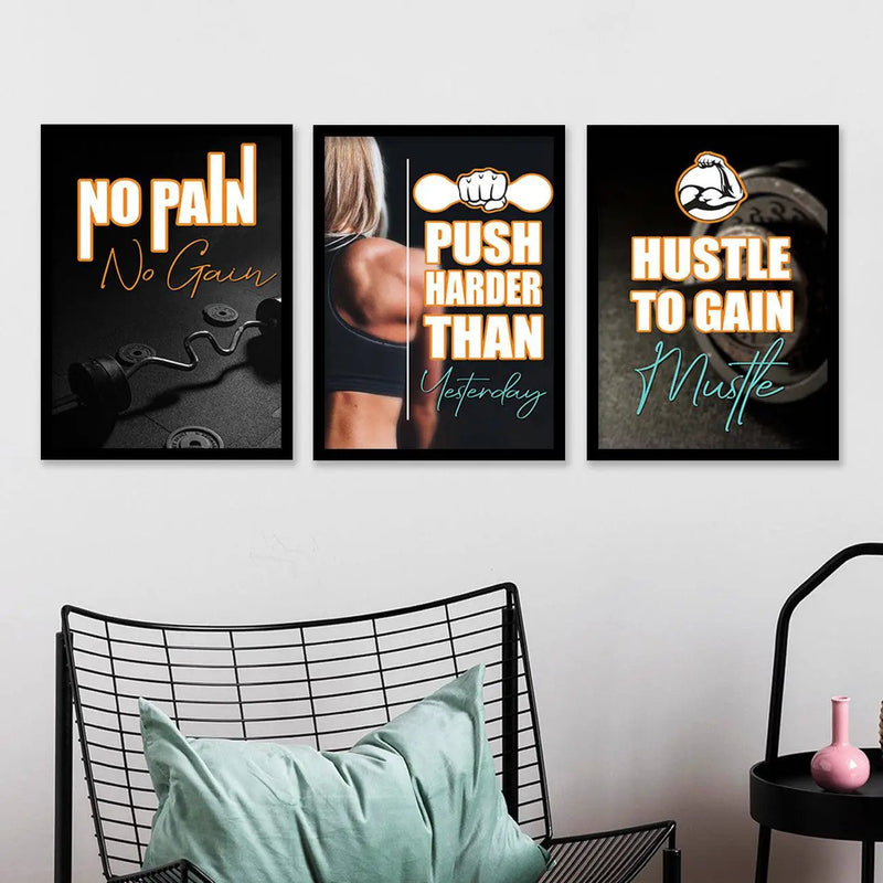 Kotart Motivational / Inspirational Gym Workout Quotes Framed Wall Posters with Frame for Wall Room Gym Wall Frames - Framed Posters for Gym - Wall Posters for Room ( 11 x 14 inch, Framed ) Set of 3 by Kotart store