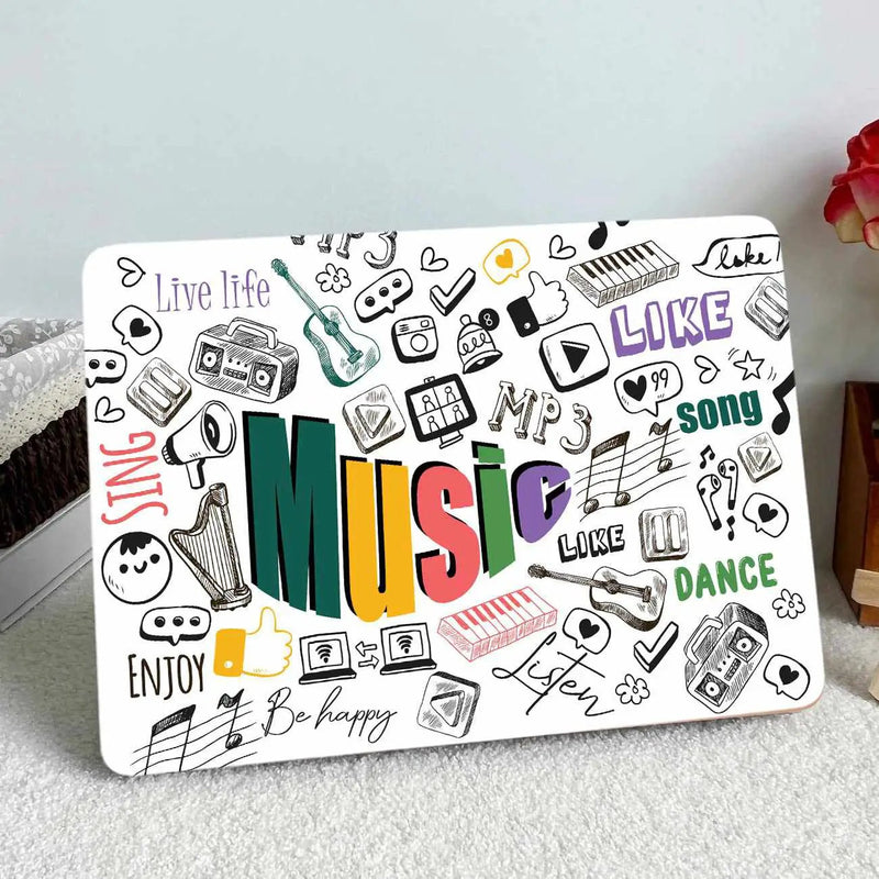 Kotart Music Theme Doodle Art Laptop Skin for Acer Asus Lenovo Dell HP Apple Laptop Upto 16 Inch - HD Printed Vinyl Laptop Stickers for Music Lovers by Kotart store