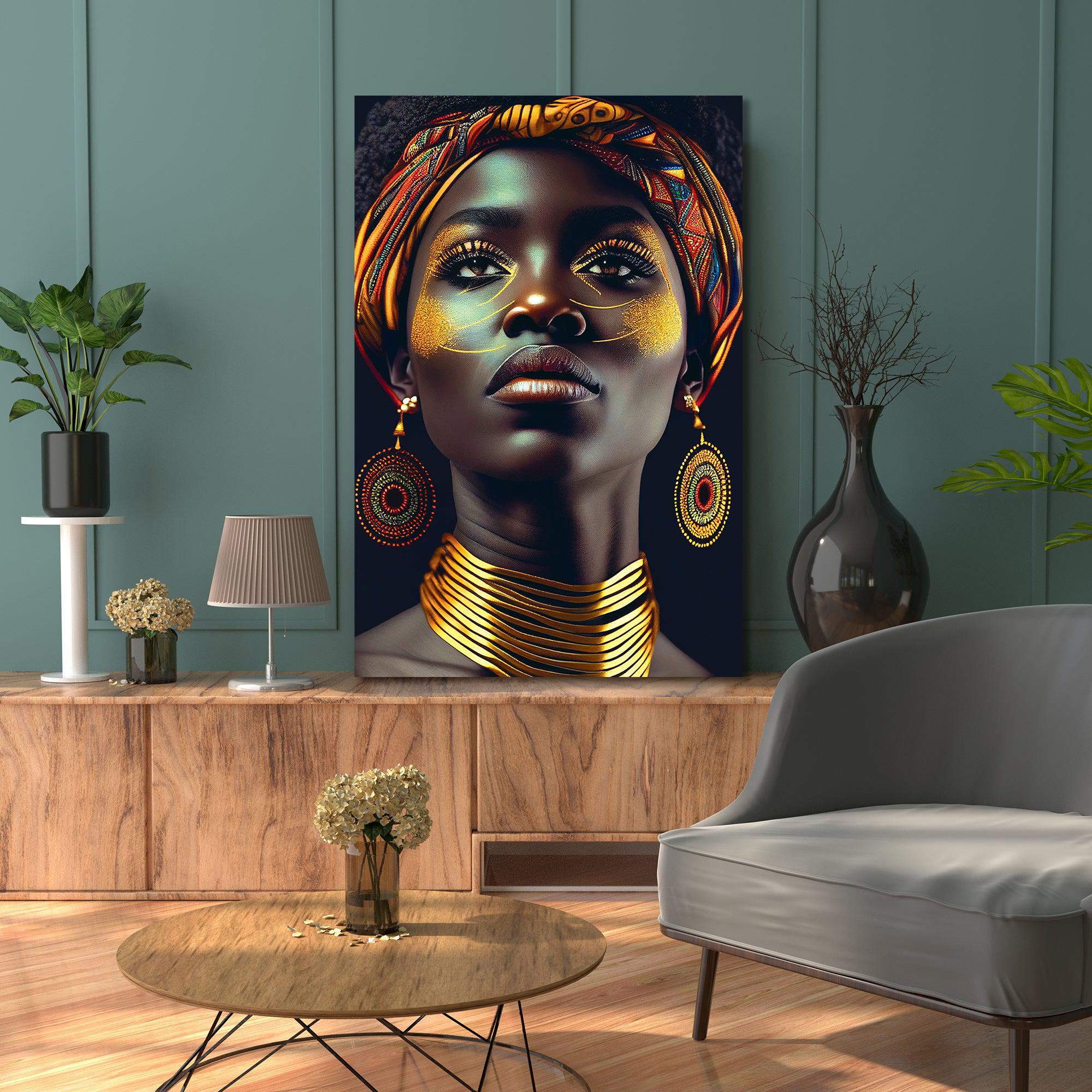 Luxury Gold African Woman Canvas Art Black Woman Canvas Painting for –  Kotart