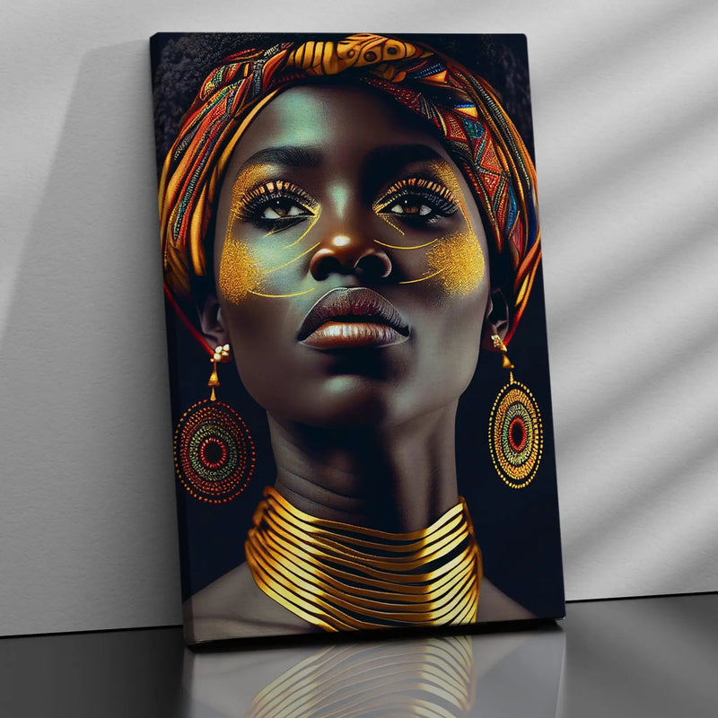Luxury Gold African Woman Canvas Art - Black Woman Canvas Painting for Wall Decor - Large Canvas Paintings-Kotart