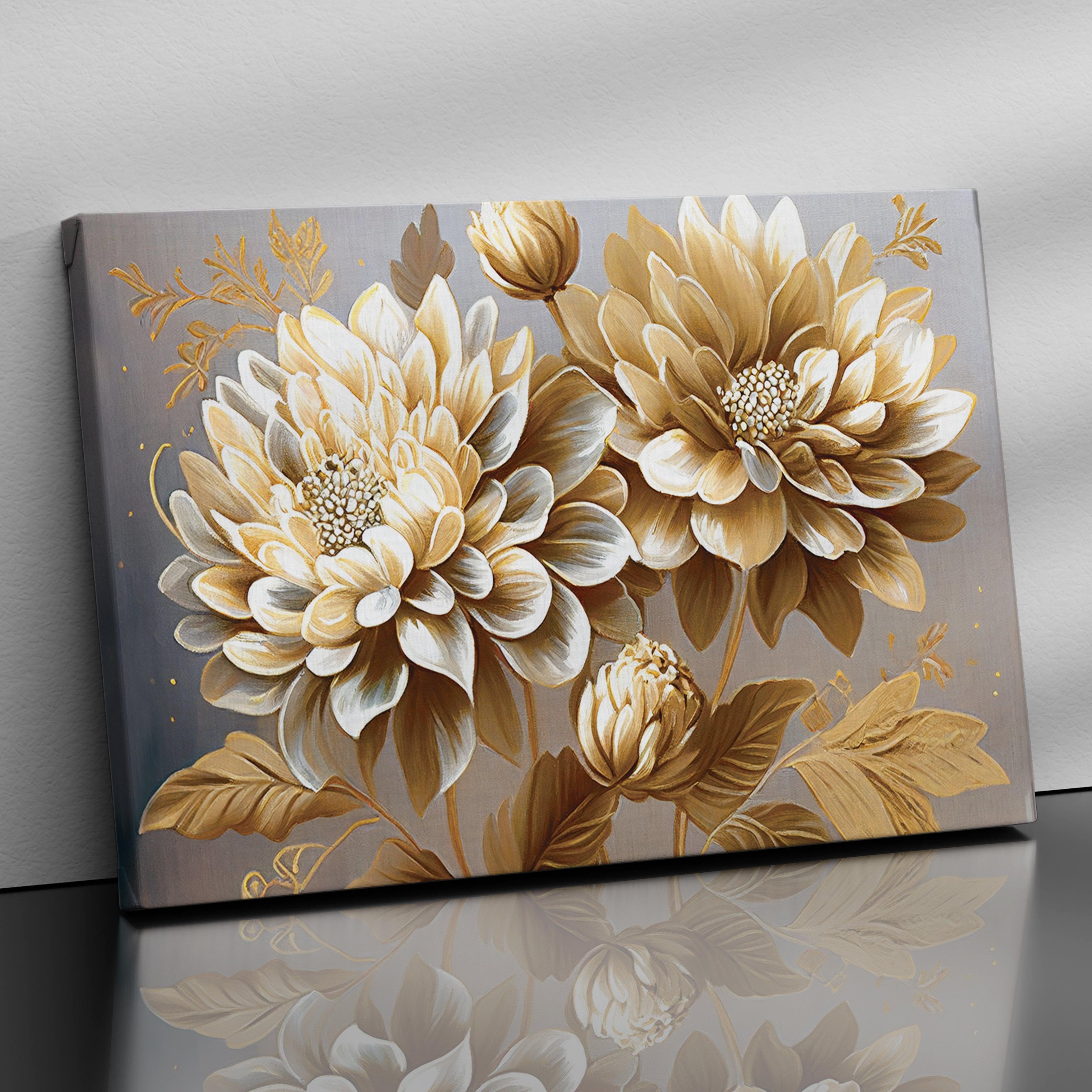 Luxury Gold Floral Canvas Painting for Wall Decor Nature Inspired La