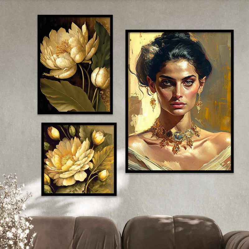 Luxury Gold Modern Abstract Floral Prints for Gallery Wall Display-Kotart