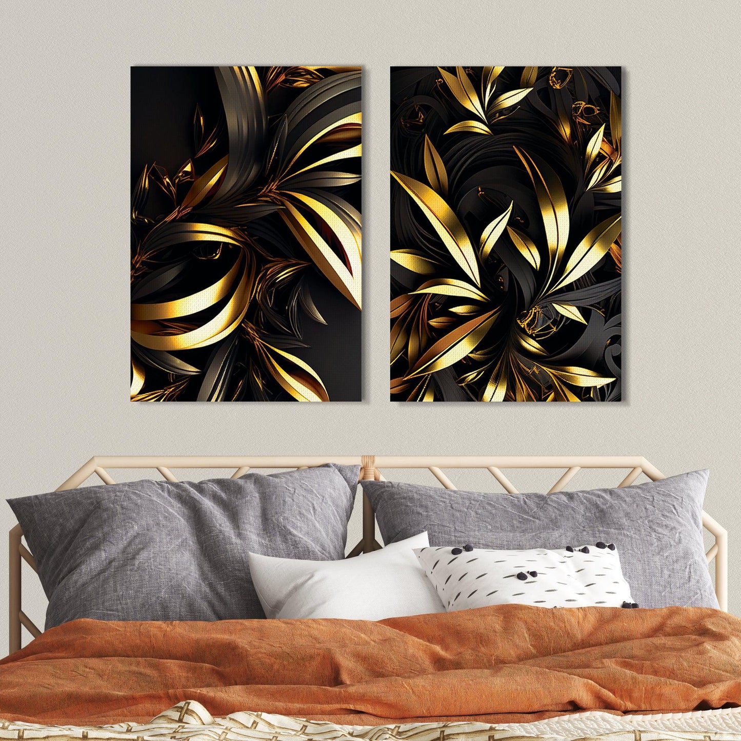 Luxury Gold Modern Canvas Painting - Abstract Canvas Art in Black and Gold-Kotart