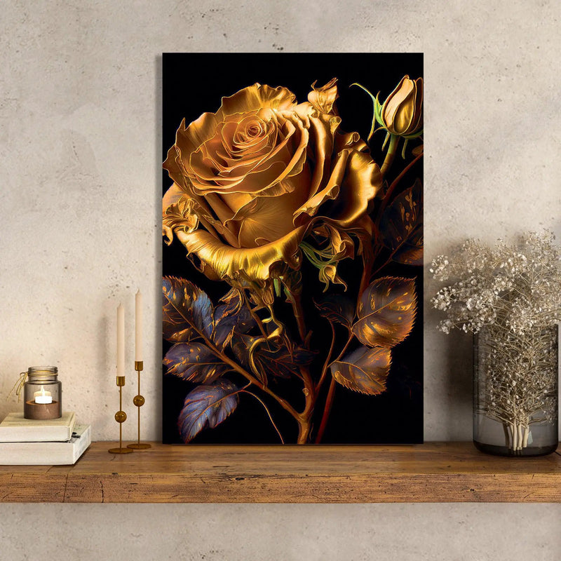 Luxury Golden Canvas Painting - Large Floral Canvas Art for Wall Decor-Kotart