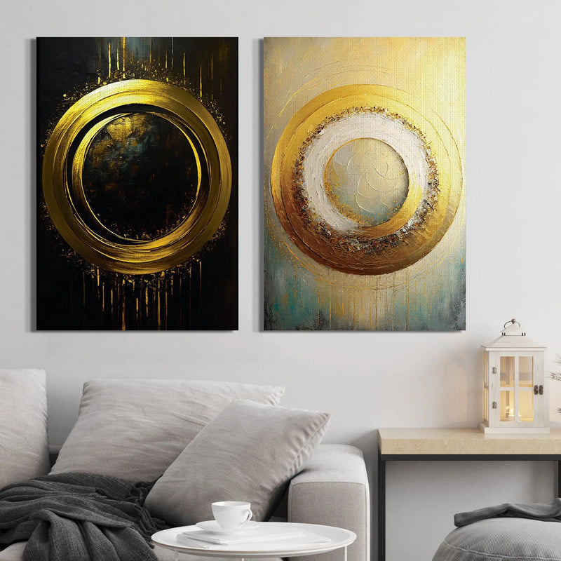 Luxury Golden Modern Art Canvas Painting - Abstract Art Canvas Paintings Set of 2-Kotart