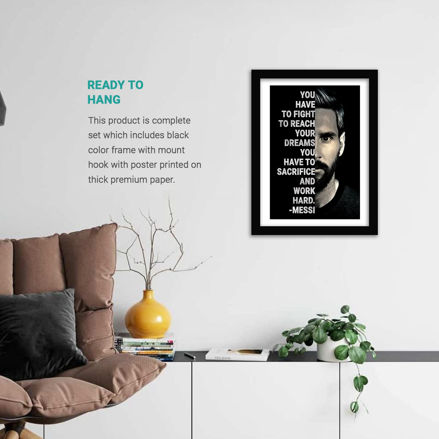 Messi Motivational Quotes Poster with Frame-Kotart