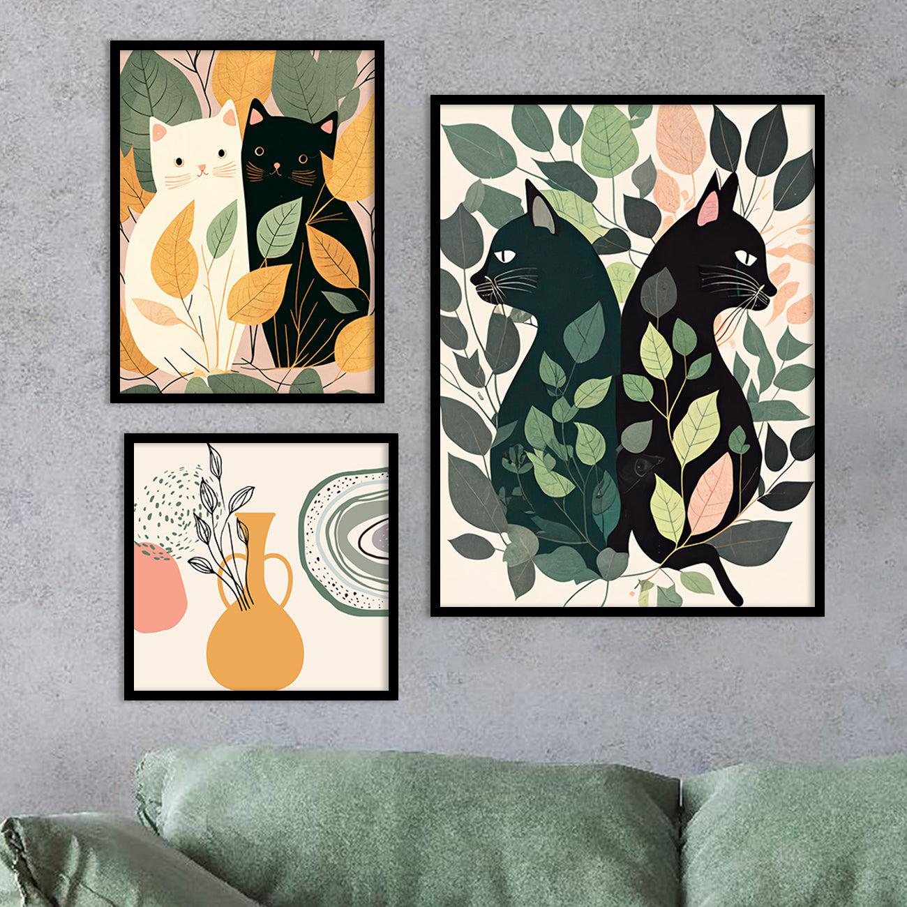 Modern Art Prints Collection - Wall Posters with Frame for Cat's Lovers-Kotart