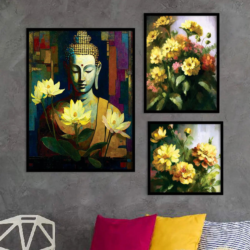 Modern Buddha Art Prints Collection - Buddha in Peace Wall Art with Frame-Kotart