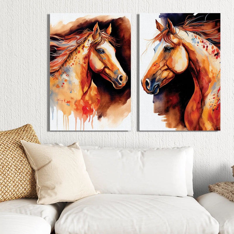 Modern Horse Canvas Paintings - Beautiful Horse Canvas Art Set of 2-Kotart