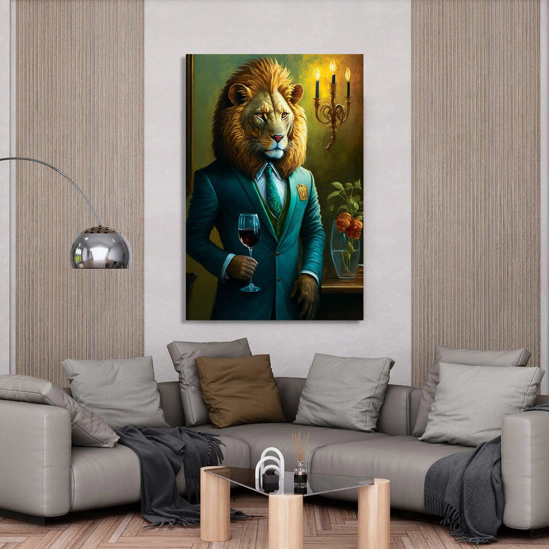 Modern Lion in Suit Canvas Painting - Vibrant Rich Lion Canvas Art-Kotart