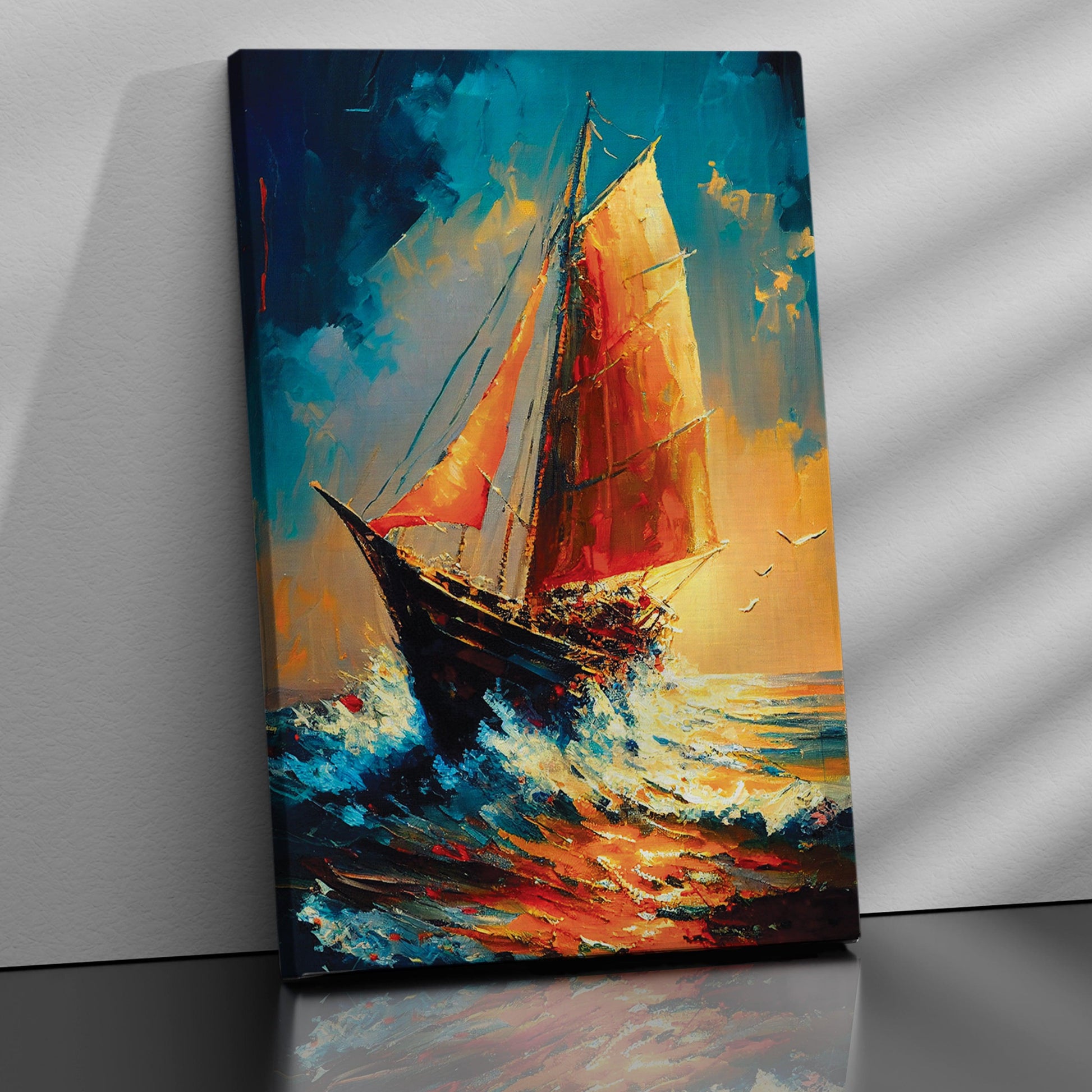 Modern Sailboats in Wild Ocean Canvas Painting - Modern Boat