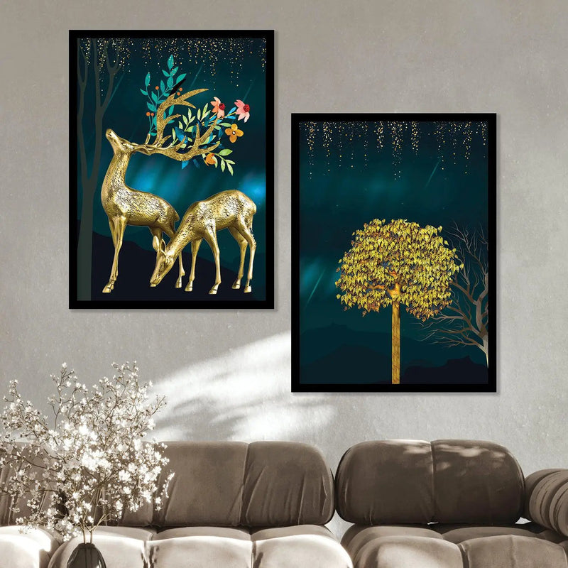 Modern Wall Art Framed Painting for Wall Decoration : Luxury Golden-Kotart