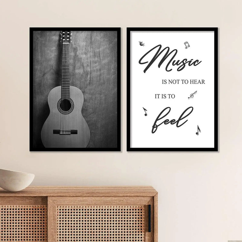 Music Theme Wall Frames Set for Music Lovers - Framed Guitar Print Posters for Wall Decor-Kotart