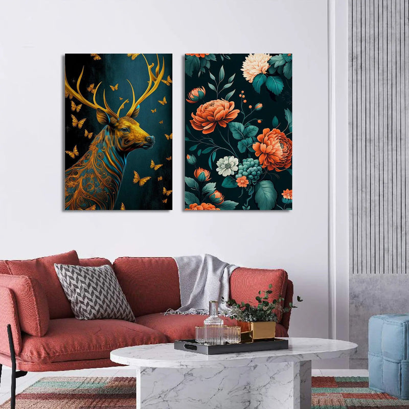 Nature Inspired Beautiful Deer Art - Vibrant Canvas Paintings for Living Room Bedroom Home and Office Wall Decor-Kotart